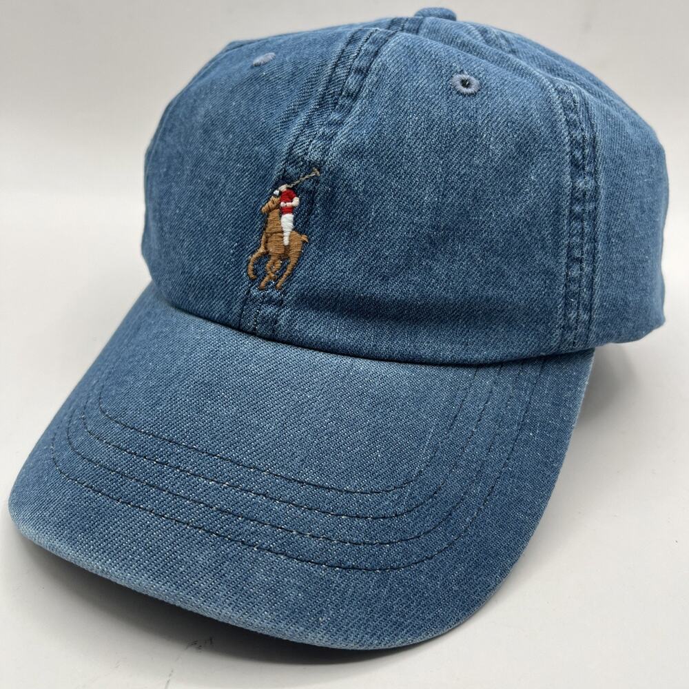 Ralph Lauren Polo Hat Cap Strapback Blue Denim Preppy Dad Hat Golf Pony Logo NWT